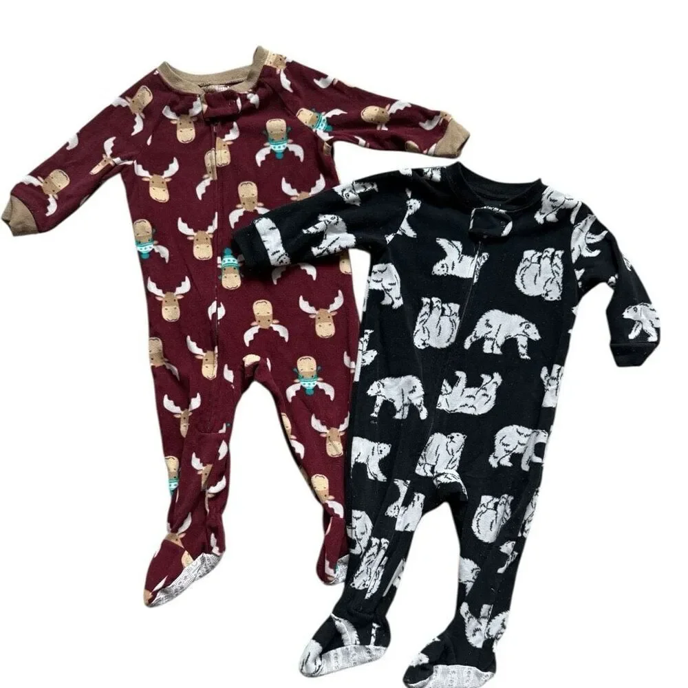 Baby Boys Carters Footie Footed Sleeper Fleece Pajamas - Sz 12 mo Lot of 2